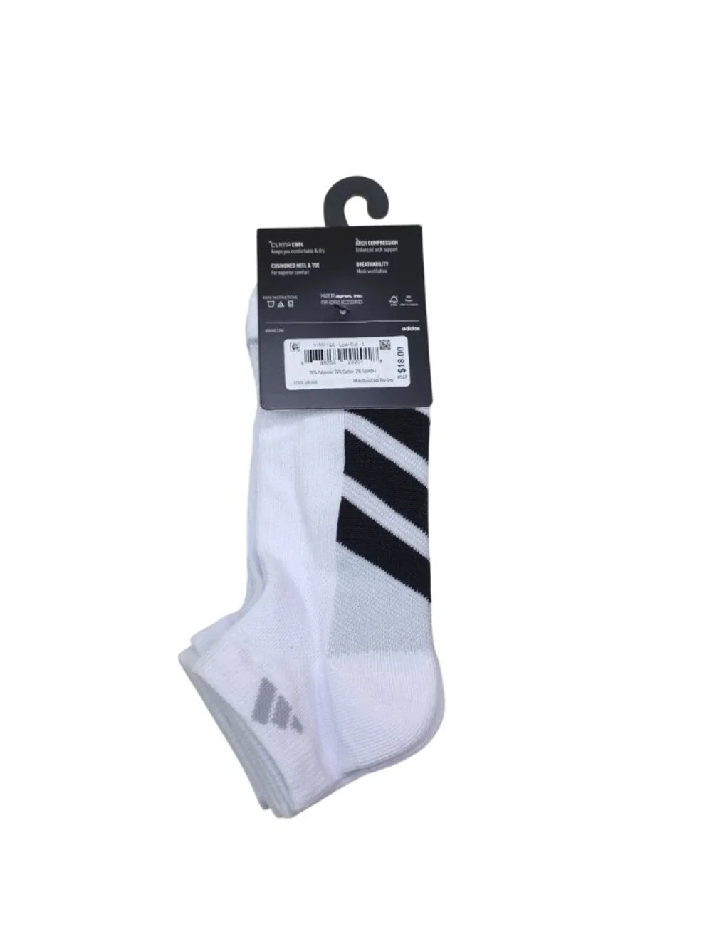 Adidas Mens Climacool Low-Cut Socks 3-Pack Arch Compression Cushioned Heel & Toe